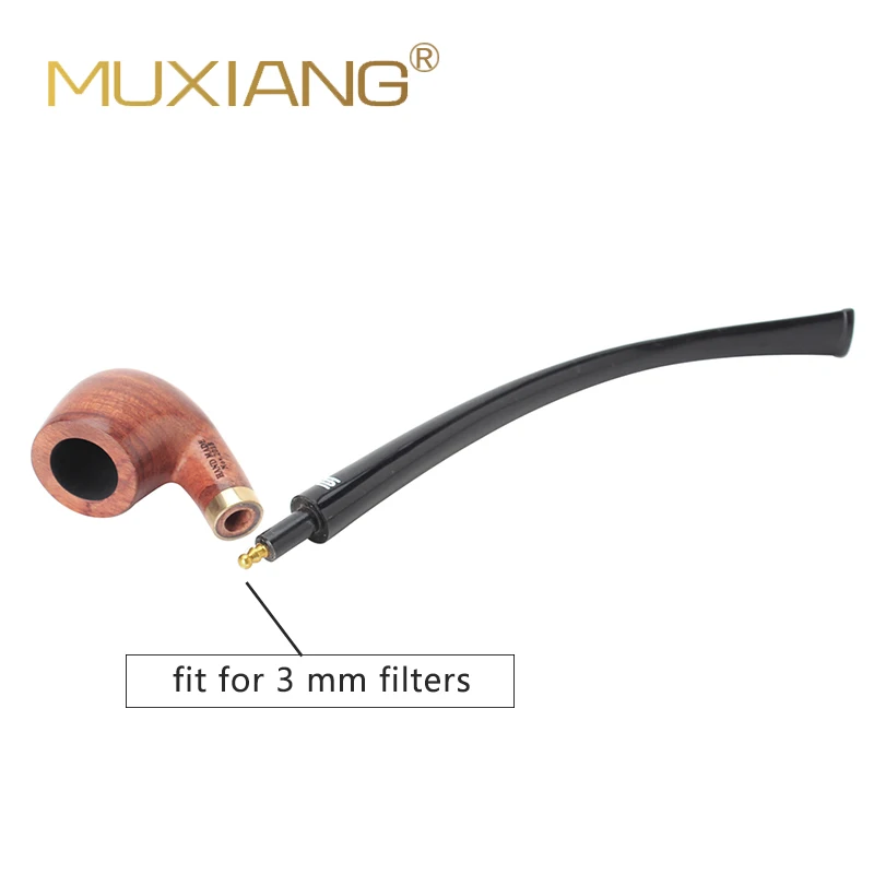 MUXIANG Classic Handmade Pipe Long Rosewood Pipe For Ring Decor 3mm Filter Tobacco Pipe Cleaner And Rack Mens High Quality Gifts