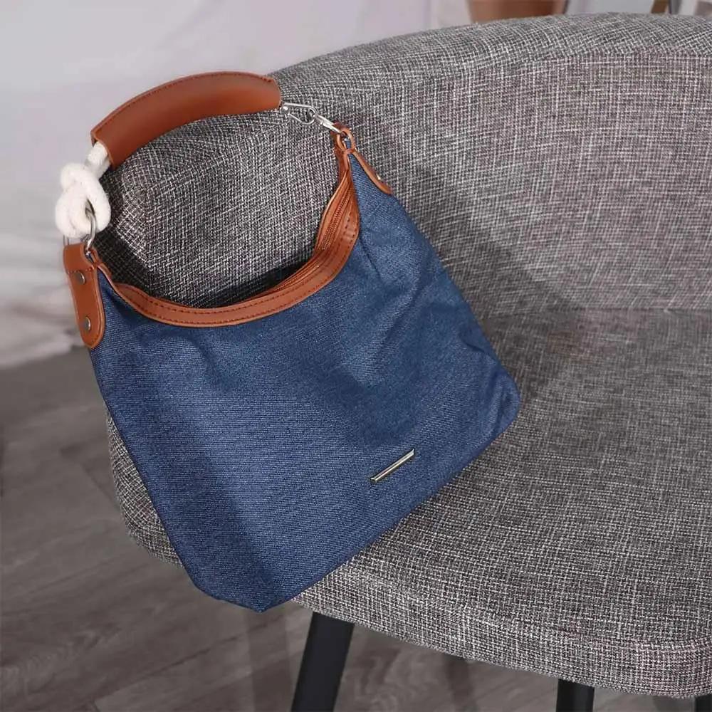 

Birthday Gifts Denim Shoulder Bag Blue Large Capacity Work Tote Bag Make Up Bag Streetwear