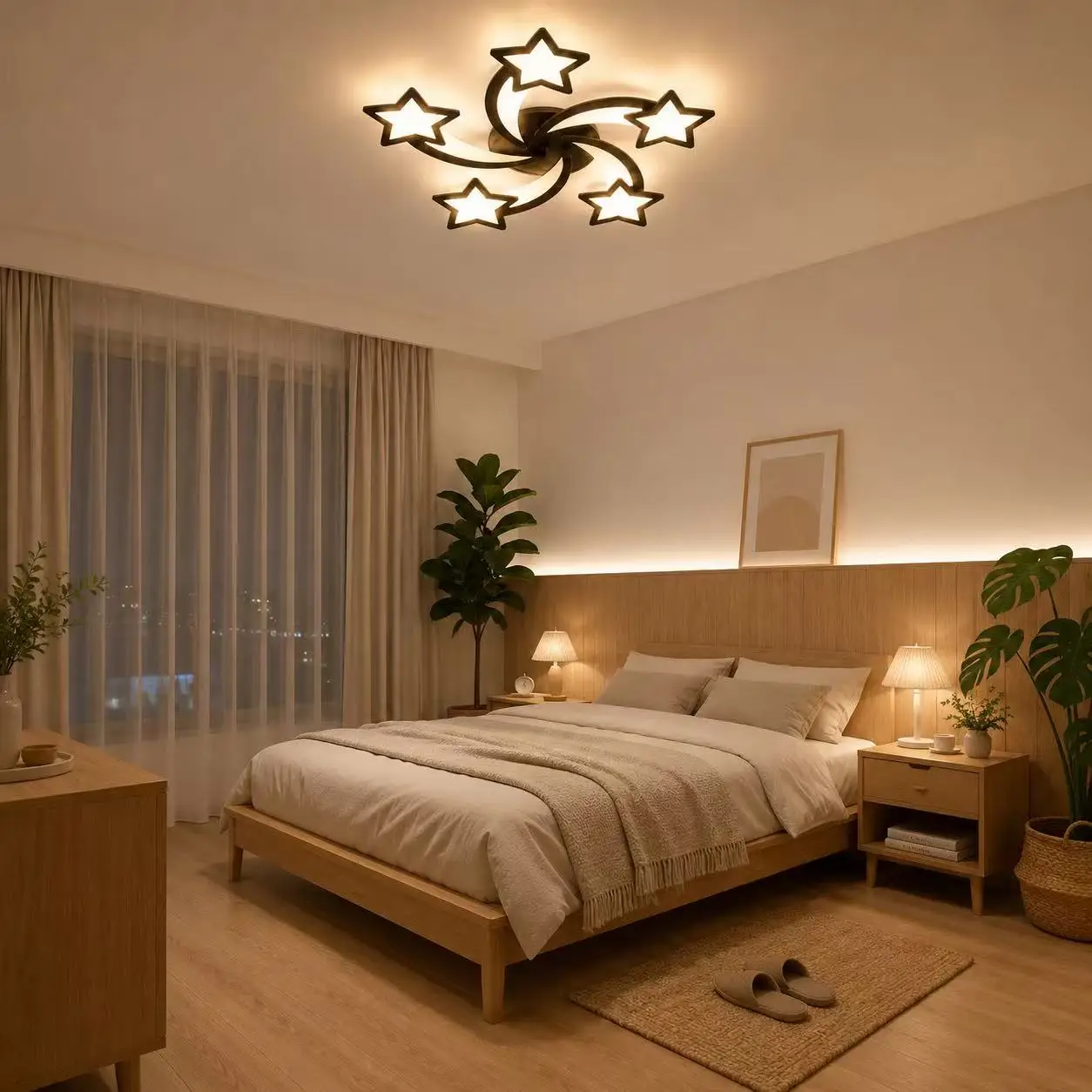 Modern 5 Star Swirl LED Ceiling Light 3 Tone Changing Meteor Star Shape Flush Mount Ceiling Lamp Creative Kids Bedroom Living Ro