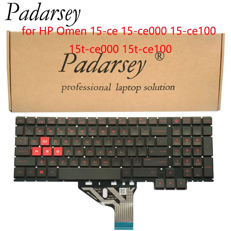 Padarsey Replacement US Keyboard for HP Omen 15-ce 15-ce000 15-ce100 15t-ce000 15t-ce100 Laptop No Frame Red Letter Backlit