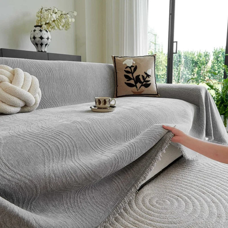 1PC Sofa Towel Solid Color Chenille Simple Modern Sofa Cover Cloth A Whole Piece Full Cover Sofa Cover Blanket Home Textile