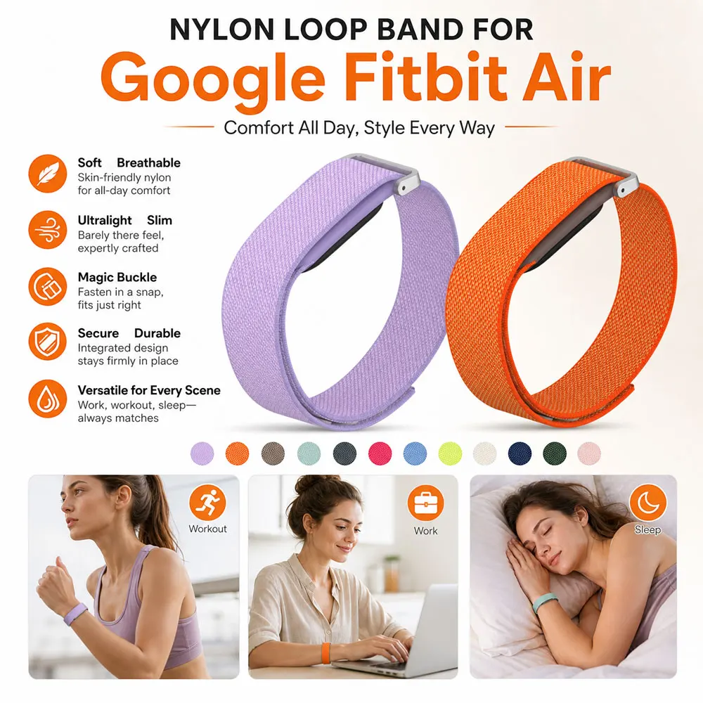 Buckle Integrated TPU Case Nylon Strap Soft for Google Fitbit Air Lightweight Nylon Band for Google Fitbit Air for Men Women