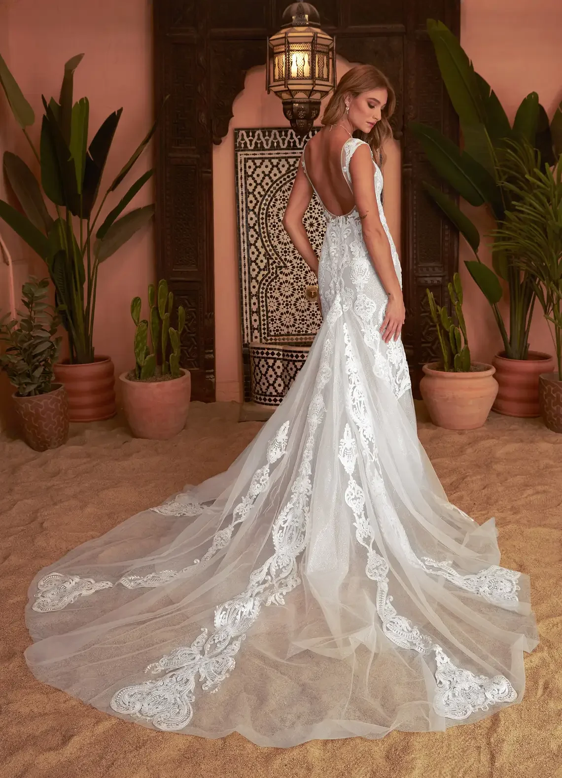 Maßgeschneidertes 2025, weißes Fischschwanz-Brauthochzeitskleid für Damen, tiefer V-Ausschnitt, ärmellos, Spitzenaufkleber, rückenfrei, elegant und sexy