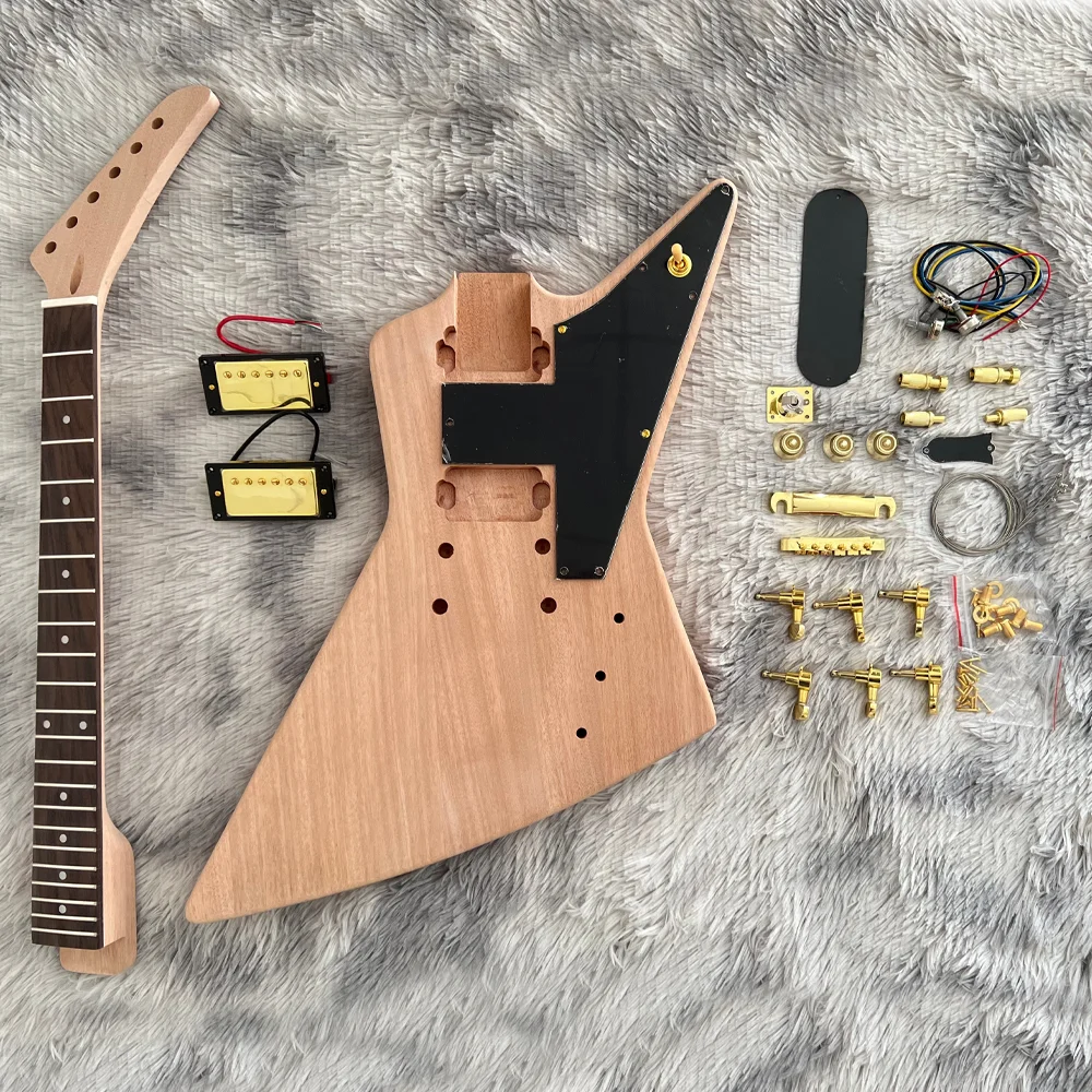 DIY Electric Guitar Kit Unfinished Mahogany Body Gold Hardware Double Humbucker Guitar Building Kit