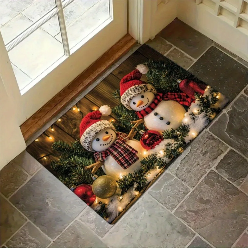 Alfombra navideña para puerta con estampado de muñeco de nieve, adecuada para el hogar, habitación, baño, cocina, absorción de agua antideslizante