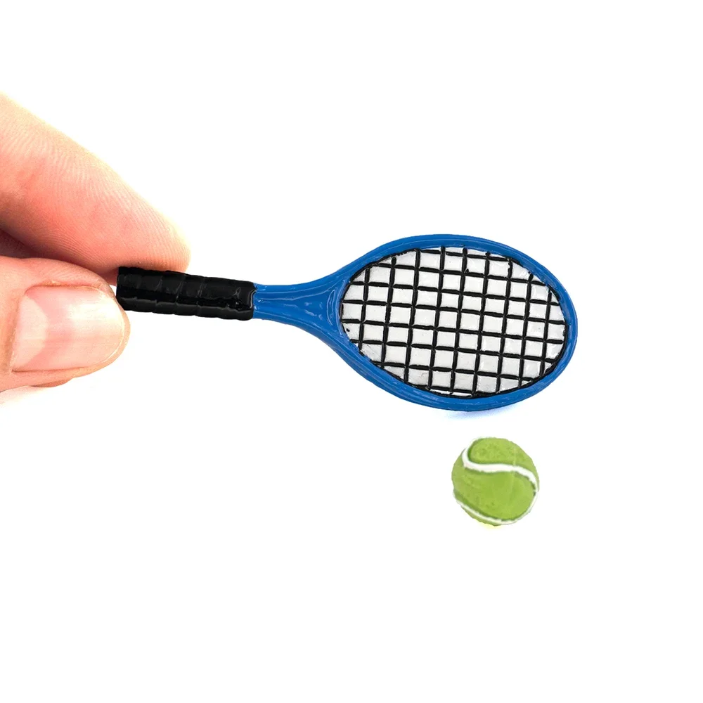 1/12 Doll House Miniature Resin Tennis Racket Ball Simulation Sports Equipment Model Toy Mini Decoration Dollhouse Accessories