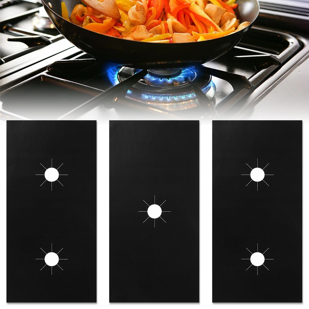 5-Holes Gas Stove Protectors Reusable Gas Stove Burner Covers Non-Stick Heat Resistant Stove Top Gas Range Protectors