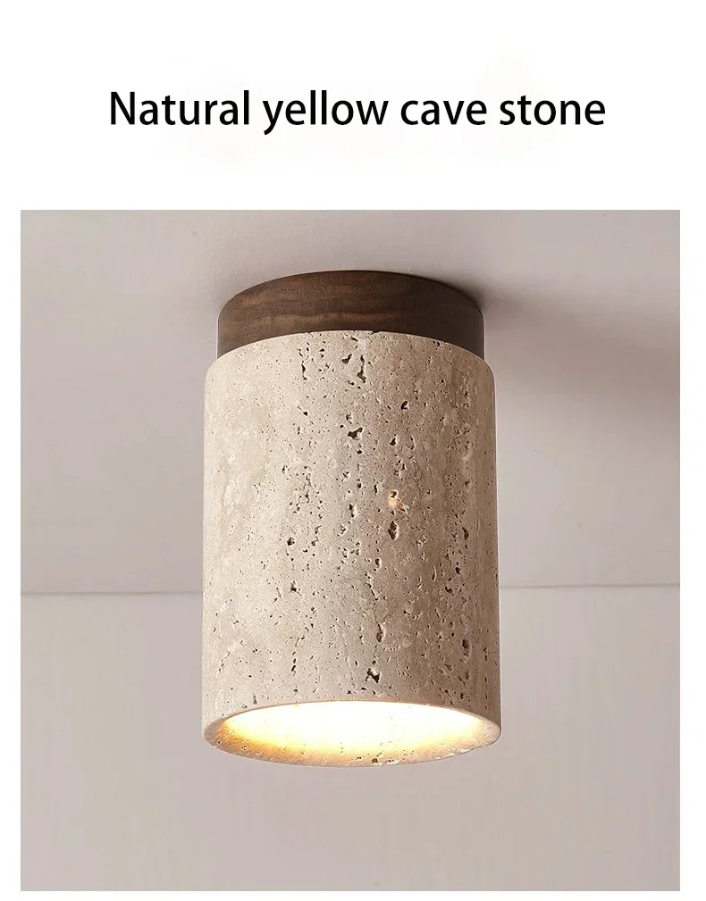 Japanese Wabi Sabi Style Yellow Cave Stone Ceiling Light Designer Retro Creative Entrance Hallway Foyer Balcony LED