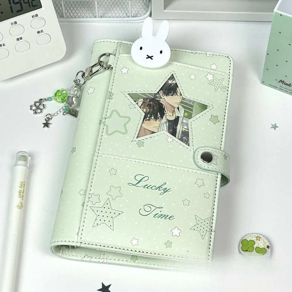 Korean Polka Dot Notebook 3-Fold Ins Mint Green Star Handbook Portable A6 Loose Leaf Binder 6-Hole Journal Planner Stationery