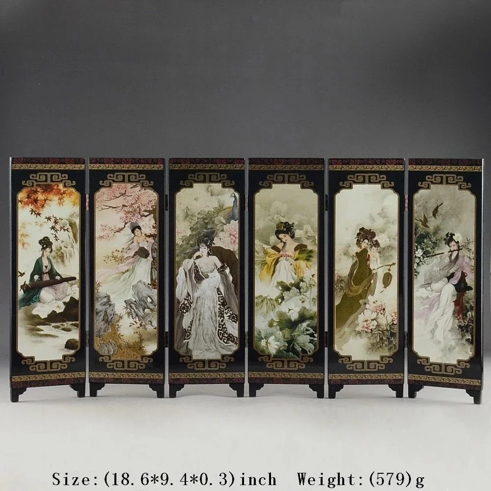 Exquisitos artículos de laca china, pantalla plegable coleccionable Belle hecha a mano antigua