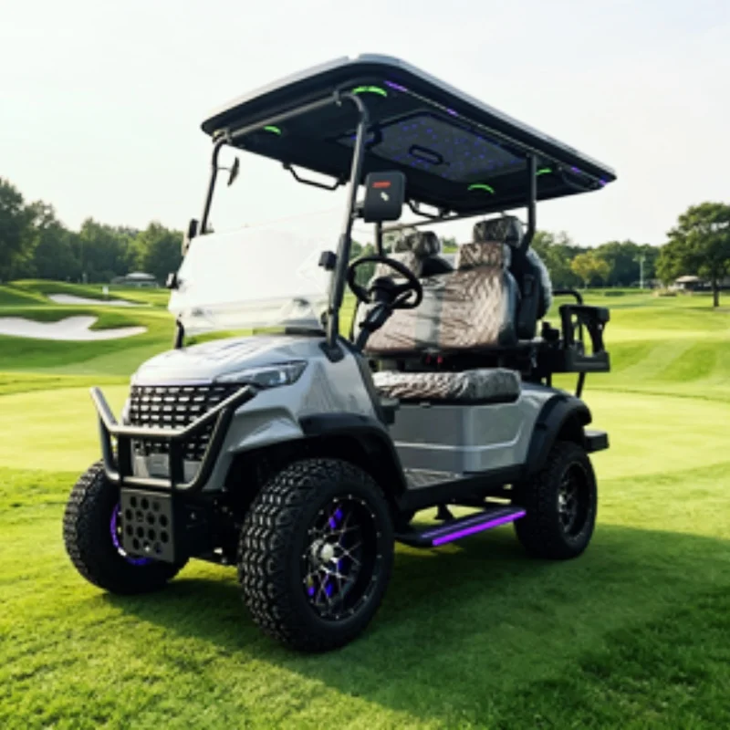 Hot Selling 4 Seats Off-Road Electric Golf Cart Max100km 28 mph Golf Car With Bumper Seat With Headrest Off-Road Tires LED Strip