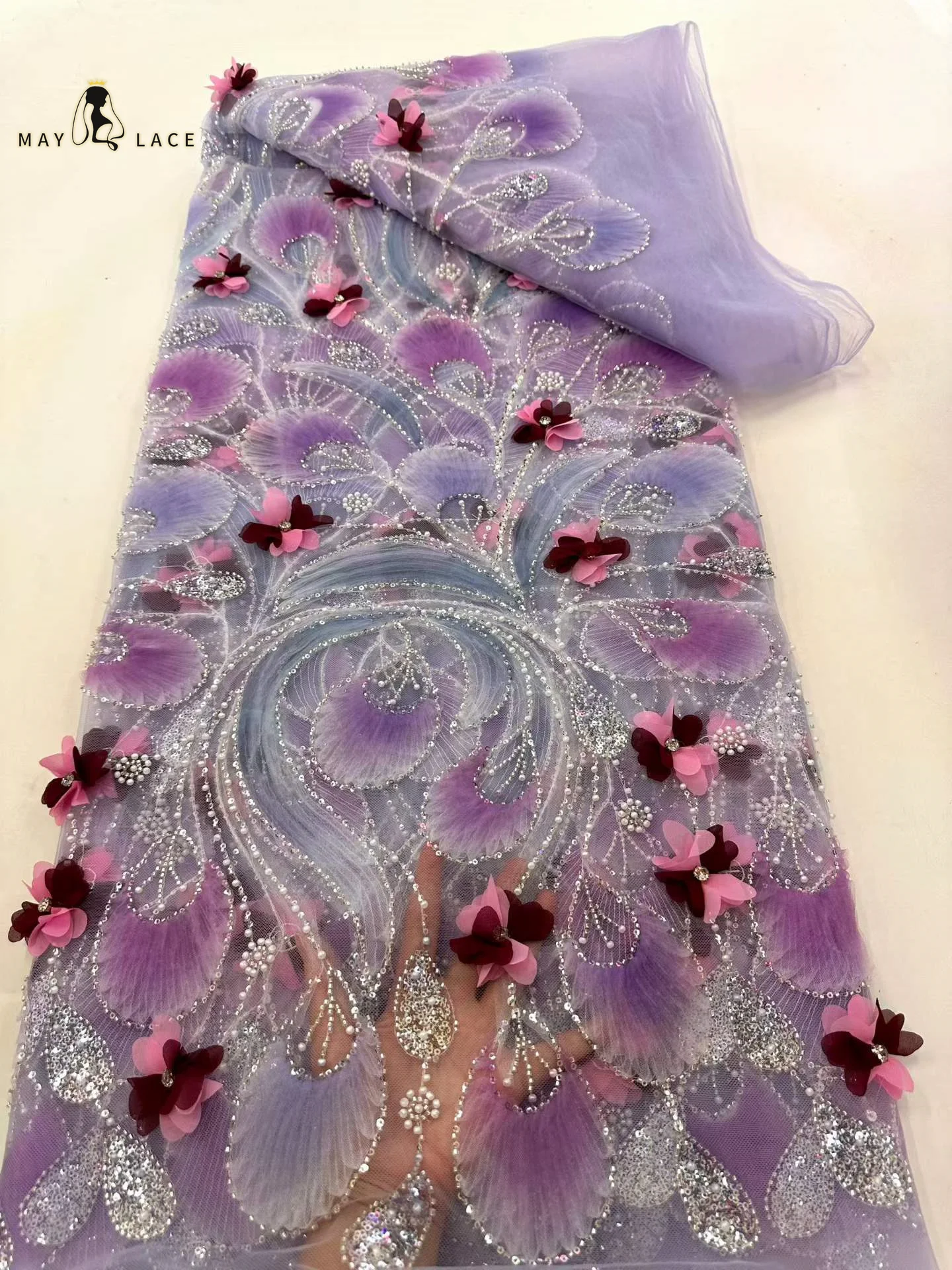 

5 Yards African 3D Flower Beads Lace Fabric 2026 High Quality French Nigerian Embroidery Tulle Fabric For Wedding Dress Sewing