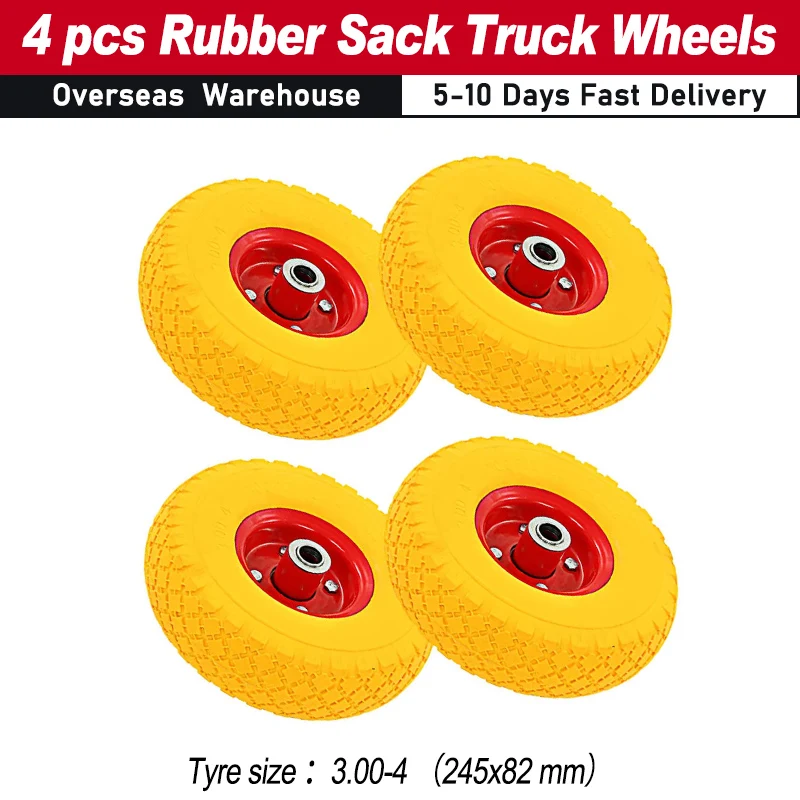 4 pcs Sack Truck Wheels Rubber 3.00-4 (245x82) Metal Wheel Rim Puncture-proof  Wheels for Sack Trucks Hand Trucks Trolleys Carts