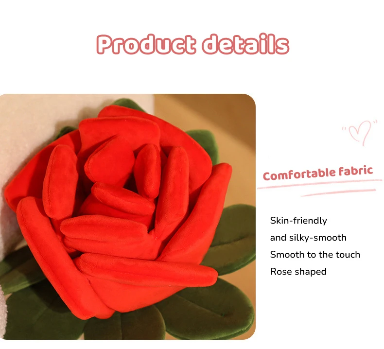 Kawaii Plush Rose Flower Pillow Toy Plushie Stuffed Doll Room Decorative Valentine's Day Anniversary Birthday Gifts for Girls