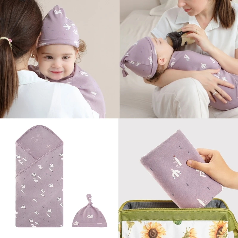 Newborn Baby Receiving Blanket with Hat Baby Stroller Wrap Baby Showers Wrap Hat P31B