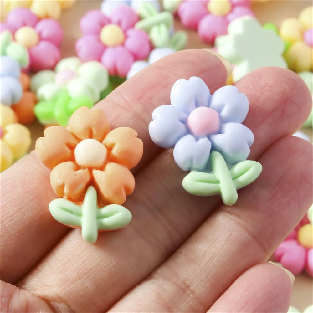 Leslie 15-teiliges Mix aus süßen Kawaii-Blumenanhängern aus Harz, Flatback-Cabochons für DIY-Schmuckherstellung, handgemachte Armbänder und Halsketten – Detail 6