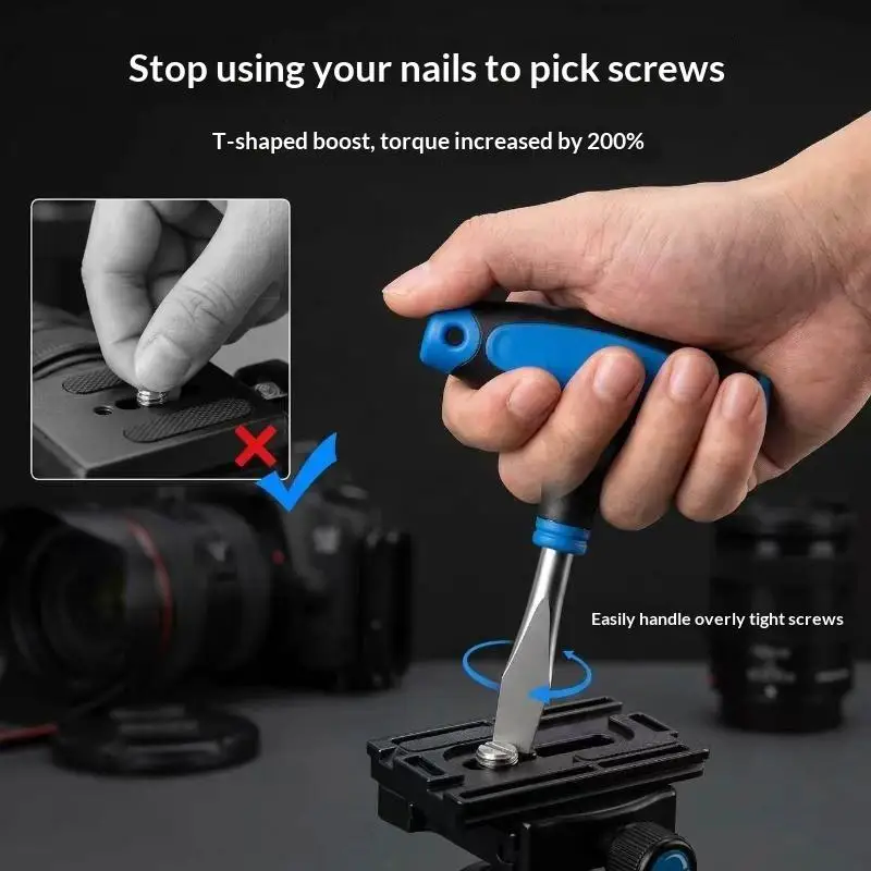 T Handle Flat Head Magnetic Screwdriver Non Slip Rubber Grip Quick Release For Camera Tripod Monopod Photo