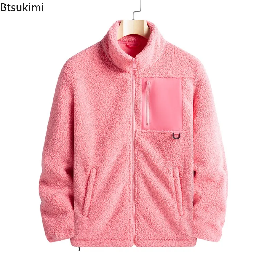 New Men's Outdoor Casual Sport Jackets Fashion All-match Autumn Winter Warm Polar Fleece Jackets Solid Stand Collar Couple Coats