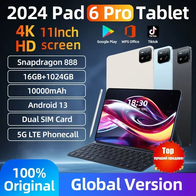 2024 Global Version Original XIOAMi Pad 6 Pro Tablets PC Snapdragon 888 16GB+1024GB 10000mAh Android 13 11 inch 5G WIFI HD 4K Mi