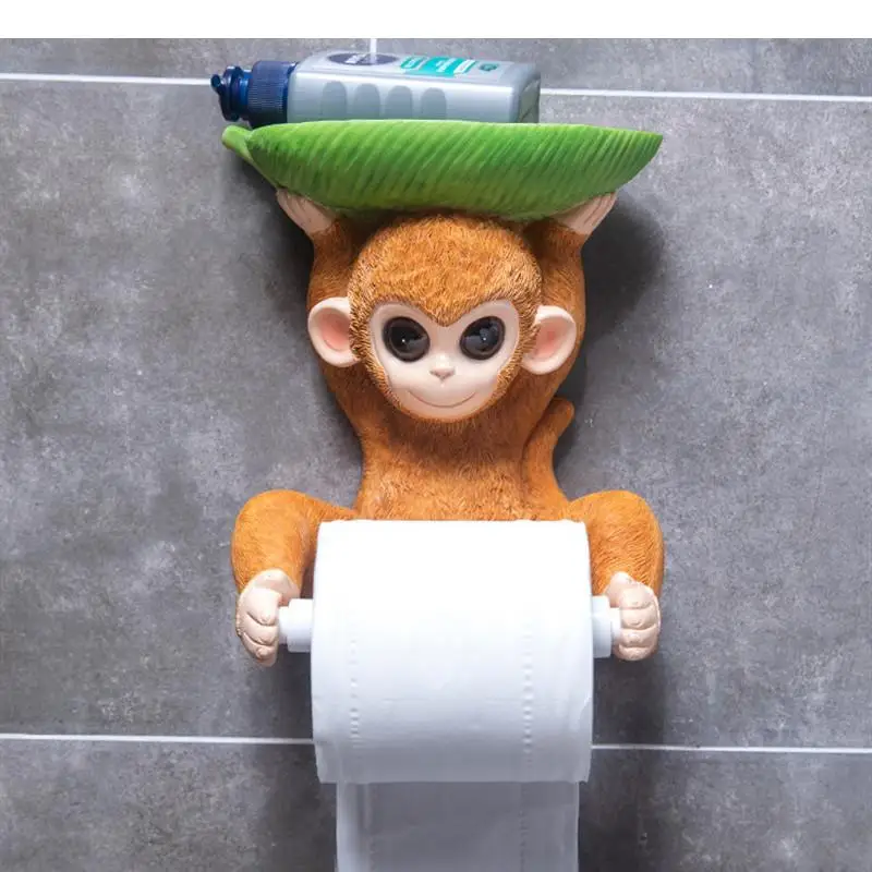 Wall-mounted Toilet Paper Holder Resin Monkey Shelf Storage Ornaments Towel Home Tissue Box Roll Rack