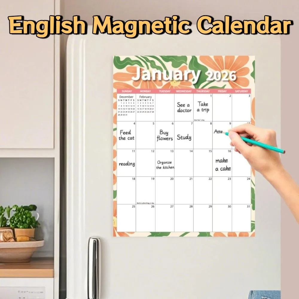 

Creative English Magnetic Calendar Notes Thick Paper 2026 Calendar Agenda Organizer INS 12 Month Calendar Office Stationery