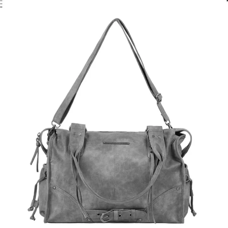 CLUB Large Capacity Retro Single Shoulder Tote Bag with Rivet Strap Motorcycle Handbag