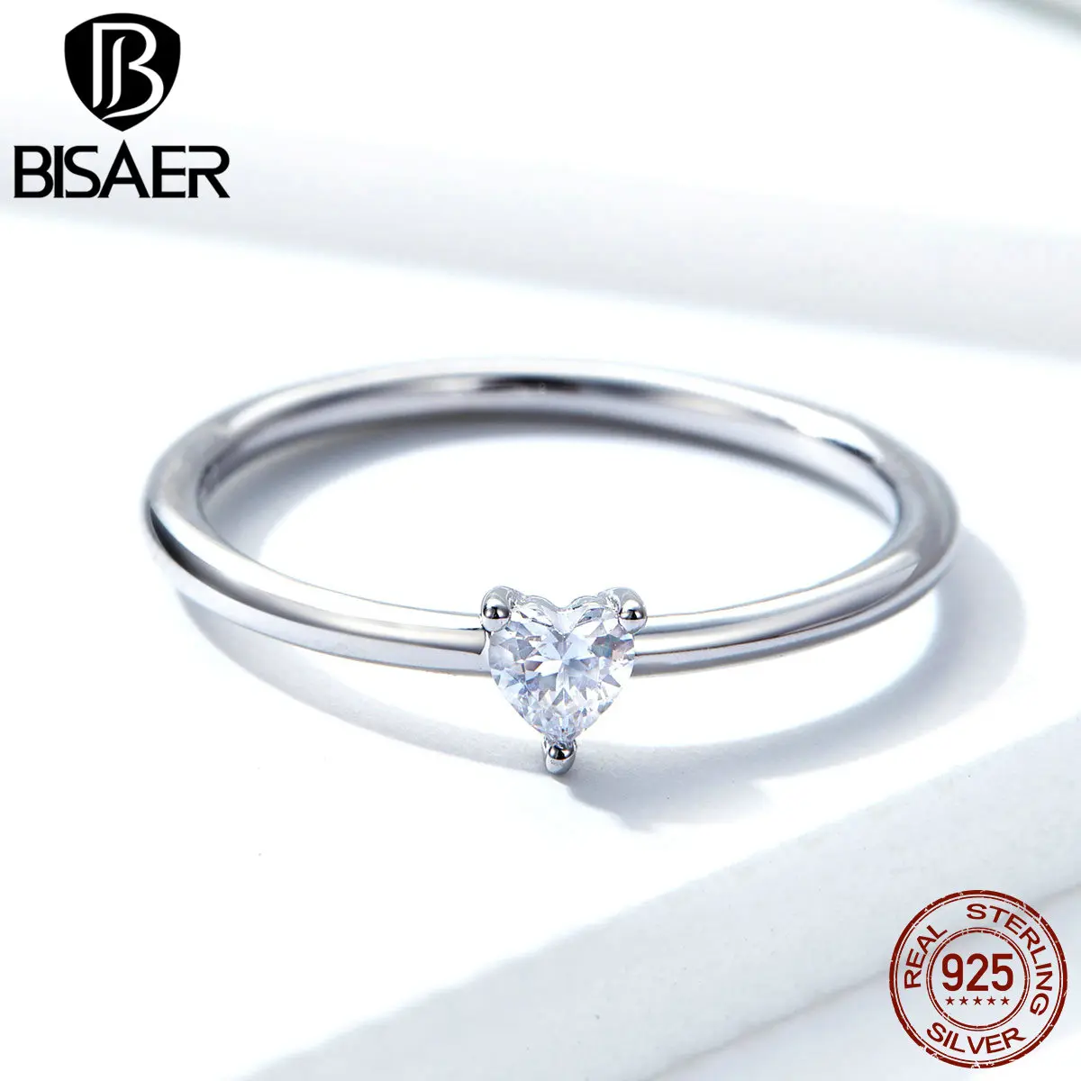 Bisaer 925 Sterling Silver Pernikahan Cincin Klasik Zirkon Bulat Wanita Murah Jari Cincin Pernikahan Mewah Anel Perhiasan ECR498