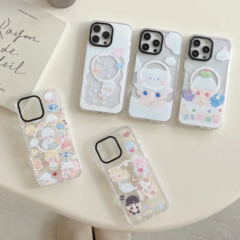Cute Cartoon Cloud Boy Transparent Border Magnetic IPhone 13 14 15 16 Pro Max Case