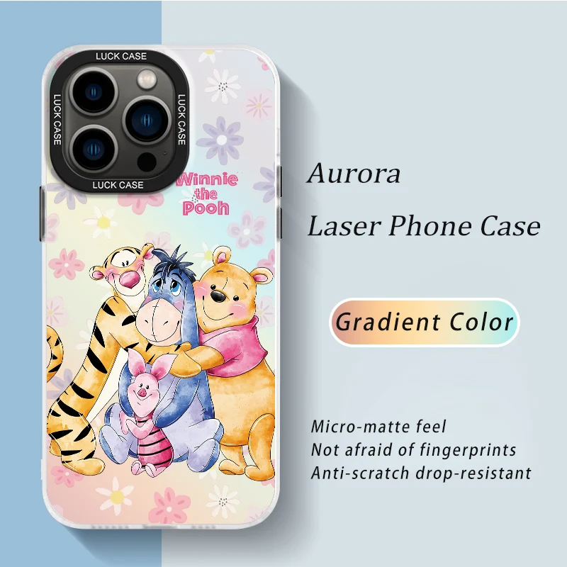 Winnie the Pooh Cute For iPhone 15 14 13 12 11 Pro Max XS Max X XR 7 8 Plus 6S 5S Luxury Shockproof laser Phone Case