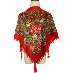 90*90cm Short Tassel Floral Print Russian Square Scarf Women Luxury Flower Printed Bandana Shawl Ukrainian Babushka Head Wraps