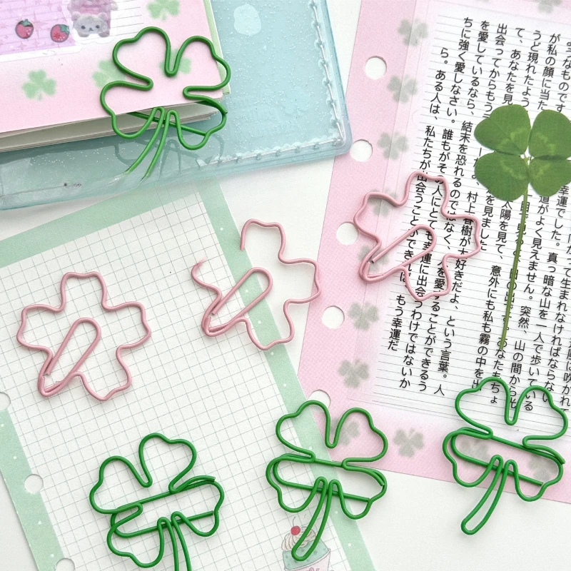 10Pc/set Ins Creative Design Clover Paper Clip Green Pink Color Scrapbook Paper Clip DIY Decor Photocard Memo Pad Fixed Clip Pin