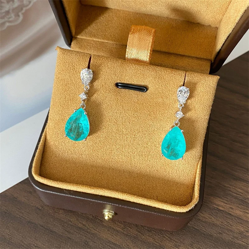 

CC Drop Earrings For Women 925 Silver Needle Dangle Stud Earring Blue Created Topaz Vintage Jewelry Accessories CCE805