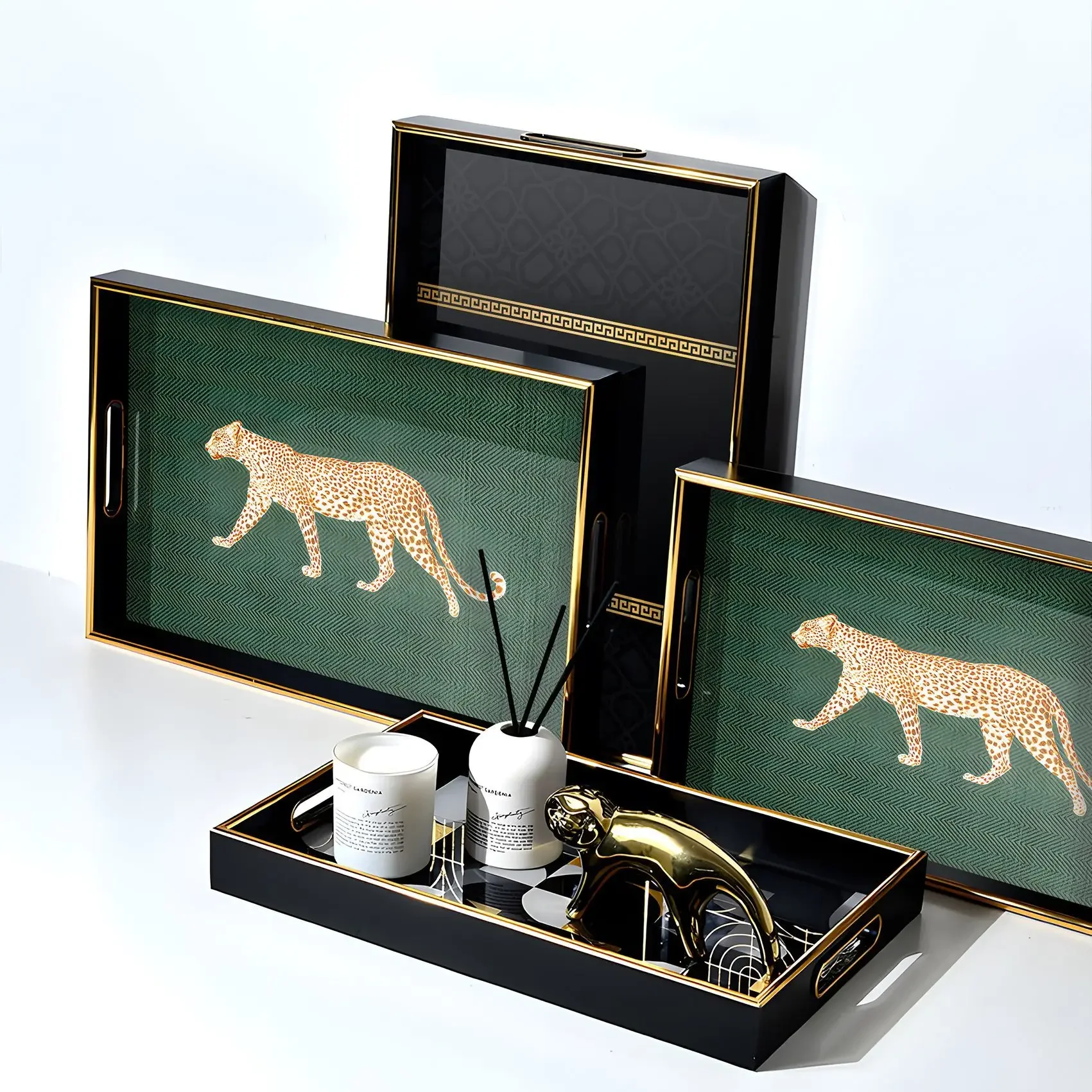 Light Luxury  Iron Leopard Acrylic Tray,romatherapy decoration tray, high-end accessory storage tray