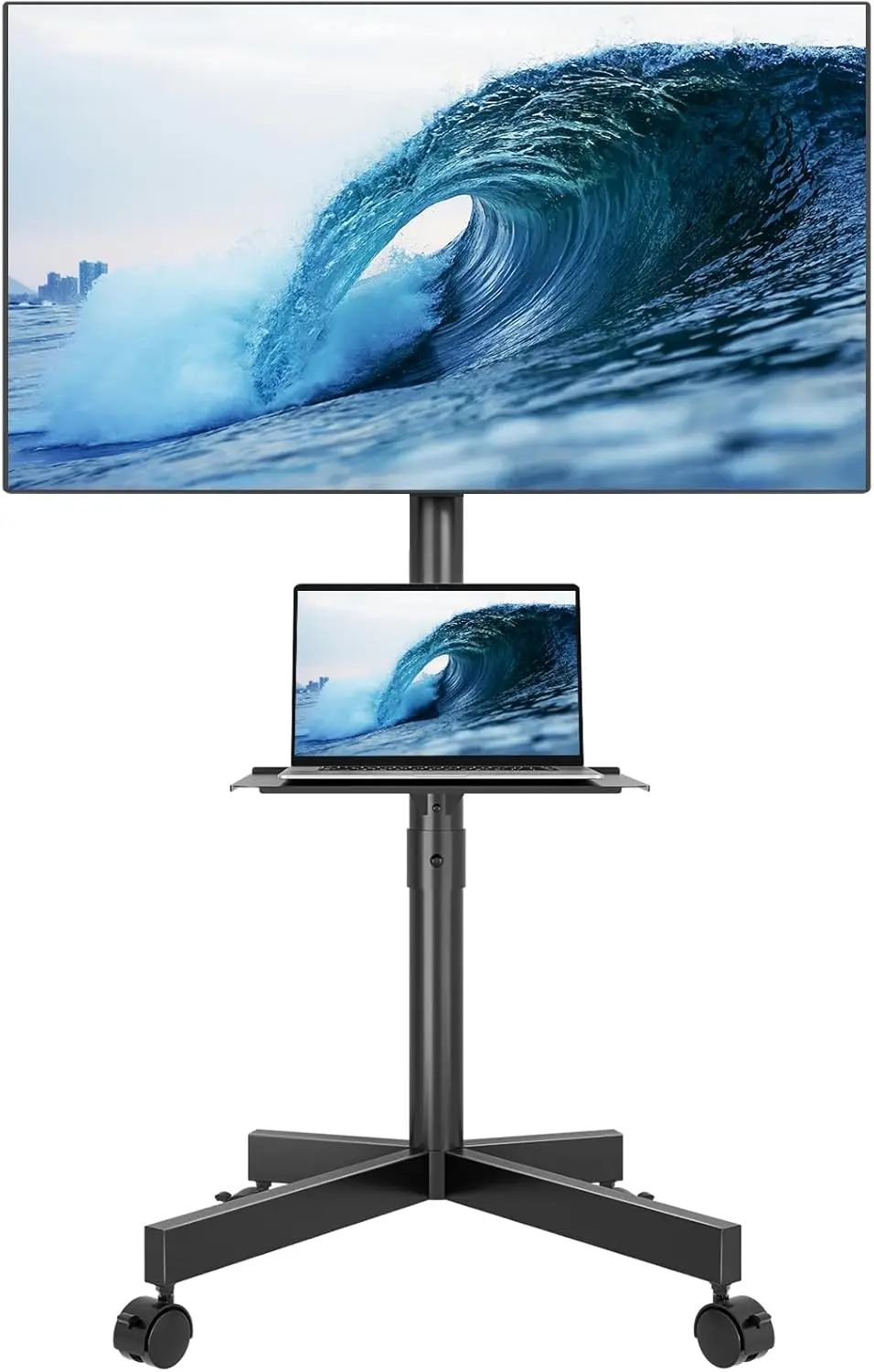 

Мобильная подставка для телевизоров с диагональю 23-60 дюймов, с фиксирующимися колесами, регулируемой высотой, полкой для медиаустройств, выдерживает до 88 фунтов.