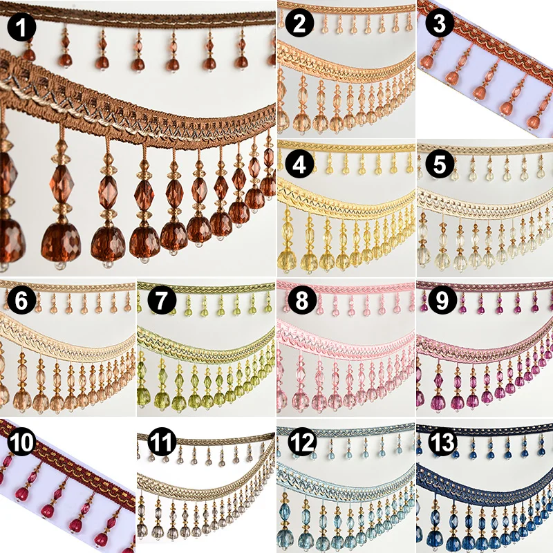 100cm Pumpkin Crystal Bead Tassel Fringe Trim Elegant Upholstery Lace Ribbon for Curtain Sewing Craft Home Decor