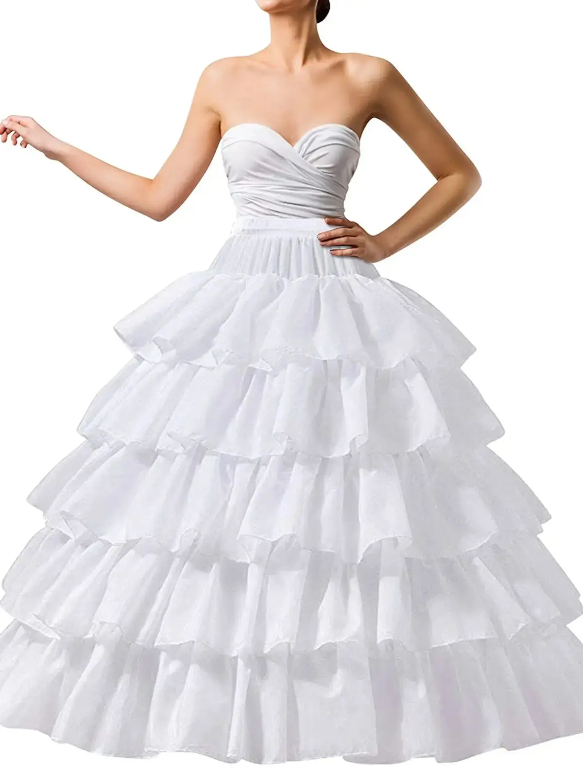 Krinoline-Petticoat für Damen, 4-Reifenrock, 5 Rüschen, Schichten, Ballkleid, halbe Slips, Unterrock für Hochzeit, Brautkleid – Detail 1