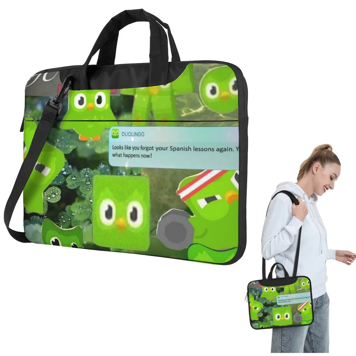 Duolingo Owl Duo Crossbody Laptop Bag Case Computer Bag 13 14 15.6 Inch Notebook Pouch for Macbook Pro
