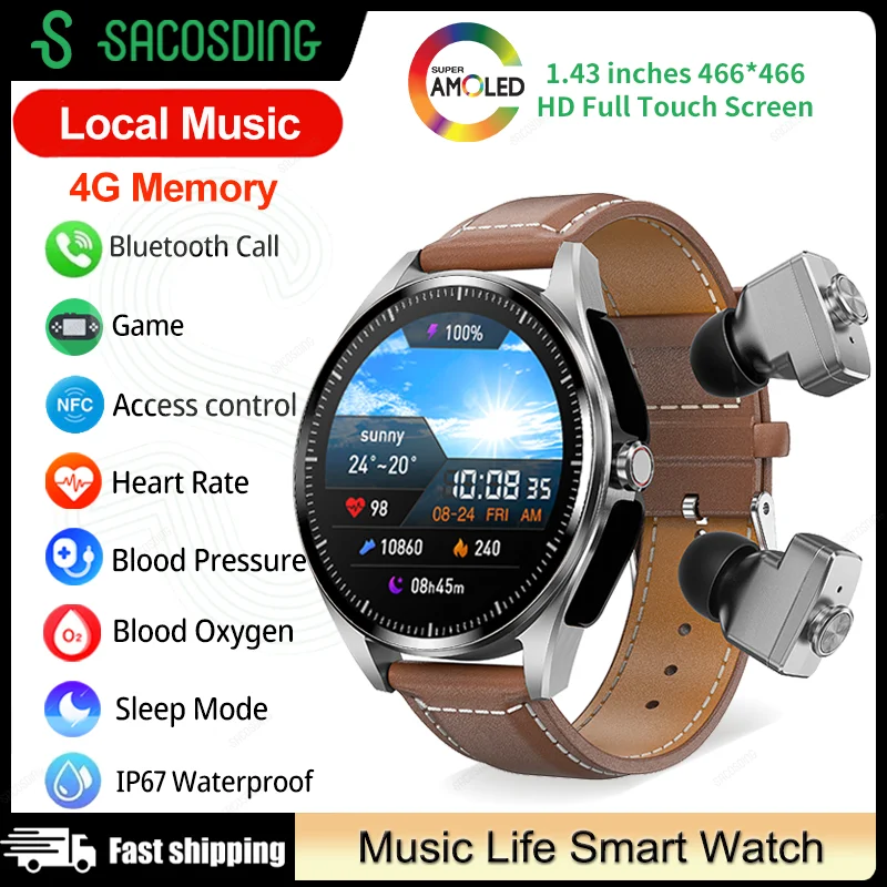 

2023 TWS Smart Watch Men Bluetooth Call Clock NFC Watches 4G Memory Music Health smartwatch Sport Fitness Bracelet For Women Men