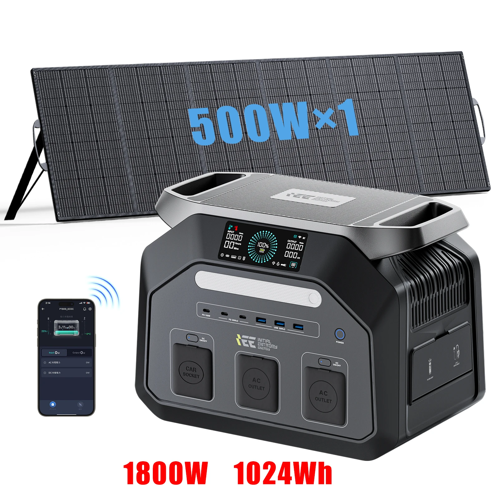 IEE P1800 Tragbare Powerstation 1800W AC-Ausgang Solargenerator 1024Wh LiFePO4-Akku mit Solarpanel für Wohnmobil Garten Camping
