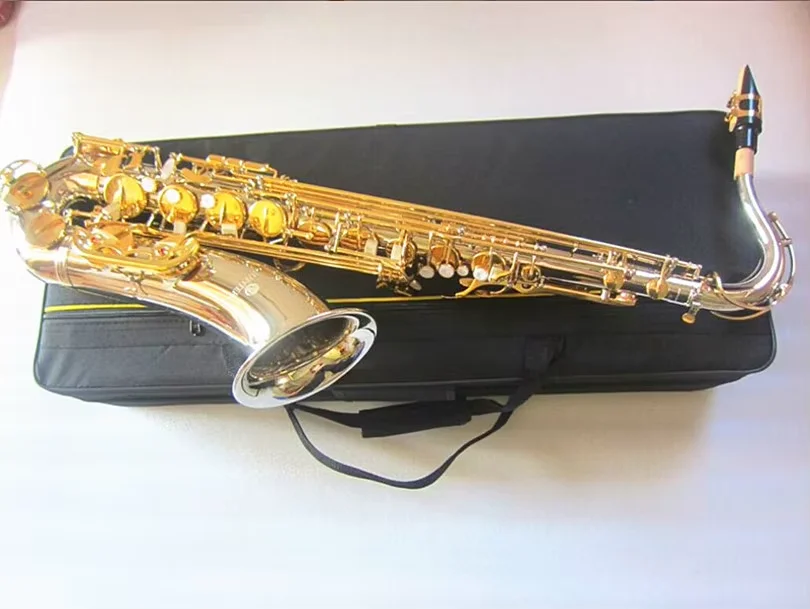 Tenor Saxophone JTS-1100SG Professional Bb Tenor Sax Brass Silver Nickel Body Gold Key B Flat Saxophone Instrument with Case
