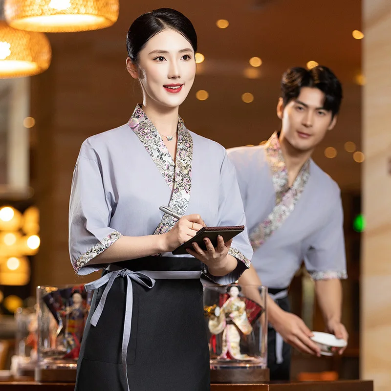 زي عمل نادل صغير لتناول الطعام في المطاعم اليابانية، ملابس كيمونو للمطاعم، ملابس عمل متوسطة الأكمام