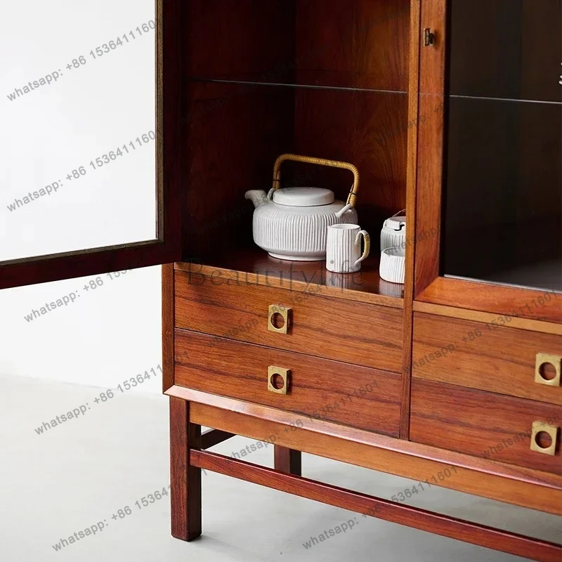 Nordic Designer Cherry Wood Display Cabinet Medium Antique Storage Locker Tableware Cabinet Myanmar Teak