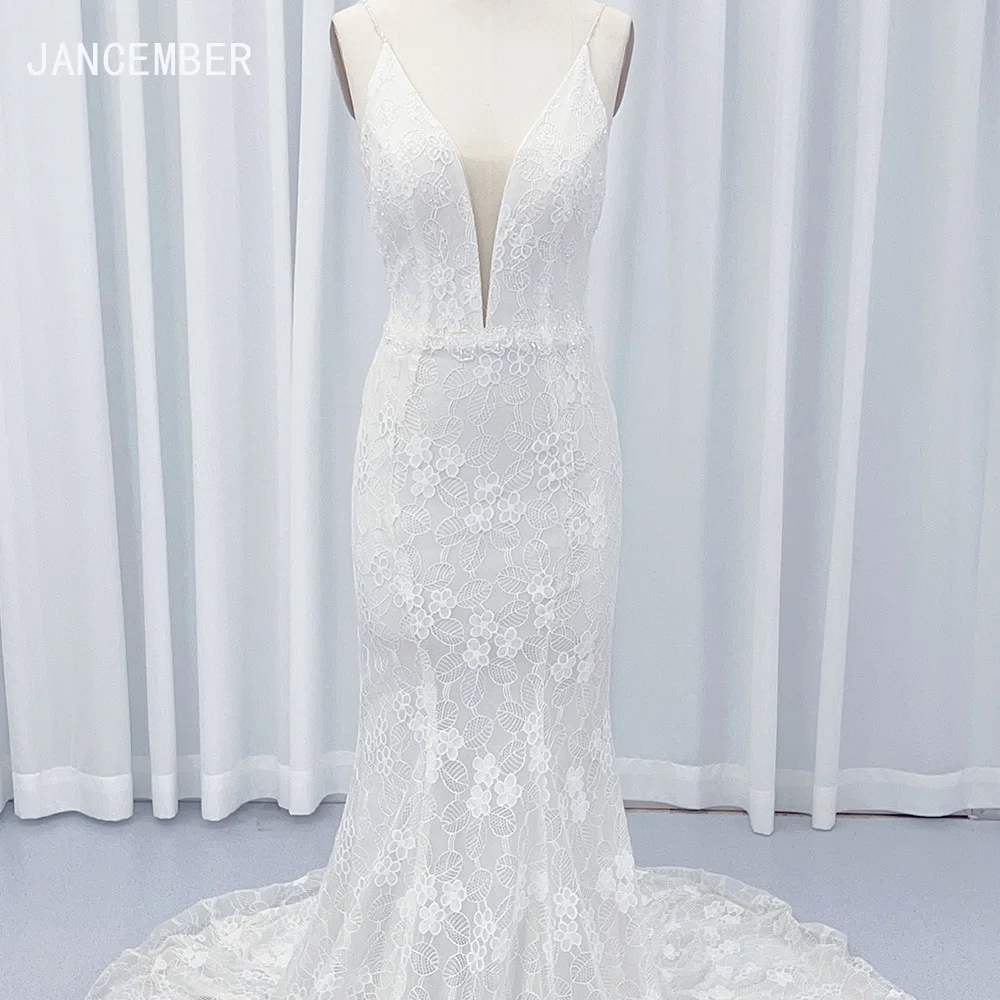 Simple Elegant Sleeveless Wedding Dresses Women's Mermaid Sexy Backless Bridal Gowns Formal Lace Sweep Train vestido de novia