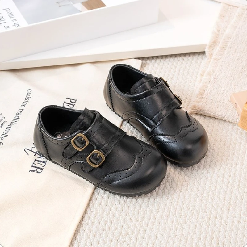 Vintage Mädchen Lederschuhe 2026 Neue Herbst-Kleinkinder Britischer Stil Doppelschnallen-Brogue-Oxfords Kinder Weichsohlen-Schulschuhe – Detail 5