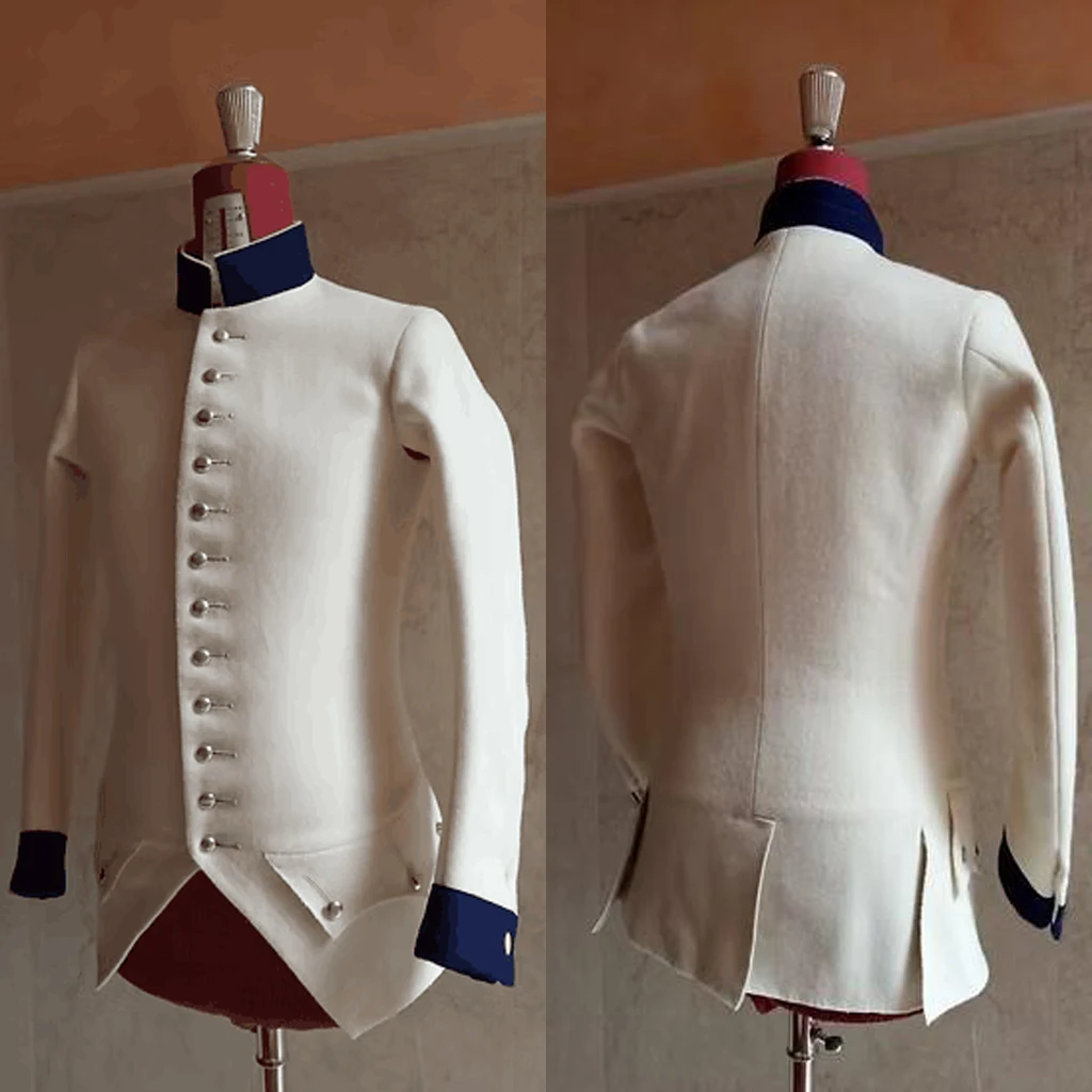 1747s الثورة الفرنسية نابليون ضابط زي عسكري معطف أبيض سترة فيكتورية من القرون الوسطى للرجال #1