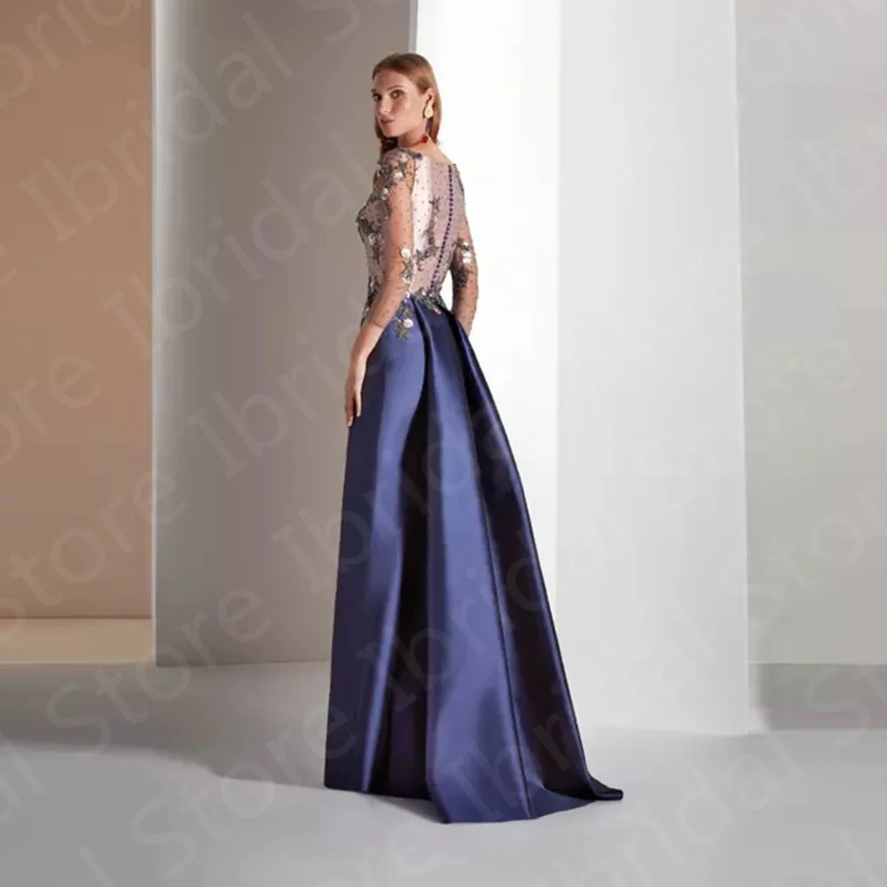 Vestido azul marinho clássico para a mãe da noiva, vestidos com decote V, mangas 3/4, vestidos de casamento, florais, 2023