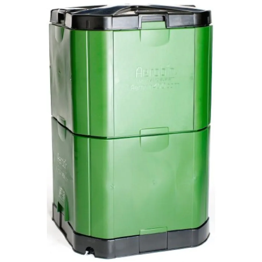 Aerobin 400 Insulated Composter for outdoor composting, durable UV-resistant polypropylene, charcoal gray, rapid heat retention