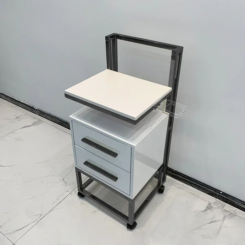 Fashionable Stainless Steel Hair Beauty Tool Cabinet, White Barber Furniture Set Equipment, Salon Tray Trolley with Wheels