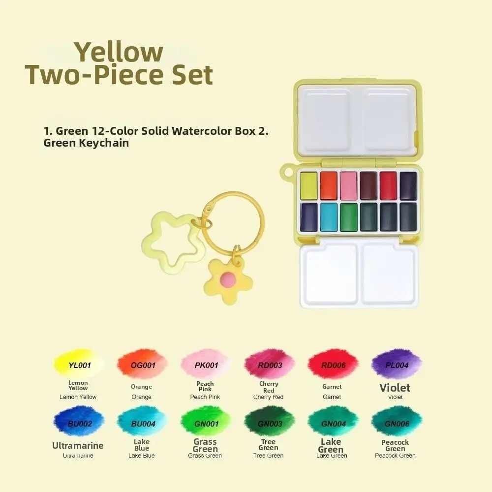 12 Colors Watercolor Paint Set With Keychain Portable Solid Watercolor Kit Lightweight Mini Watercolor Set Travel Painting