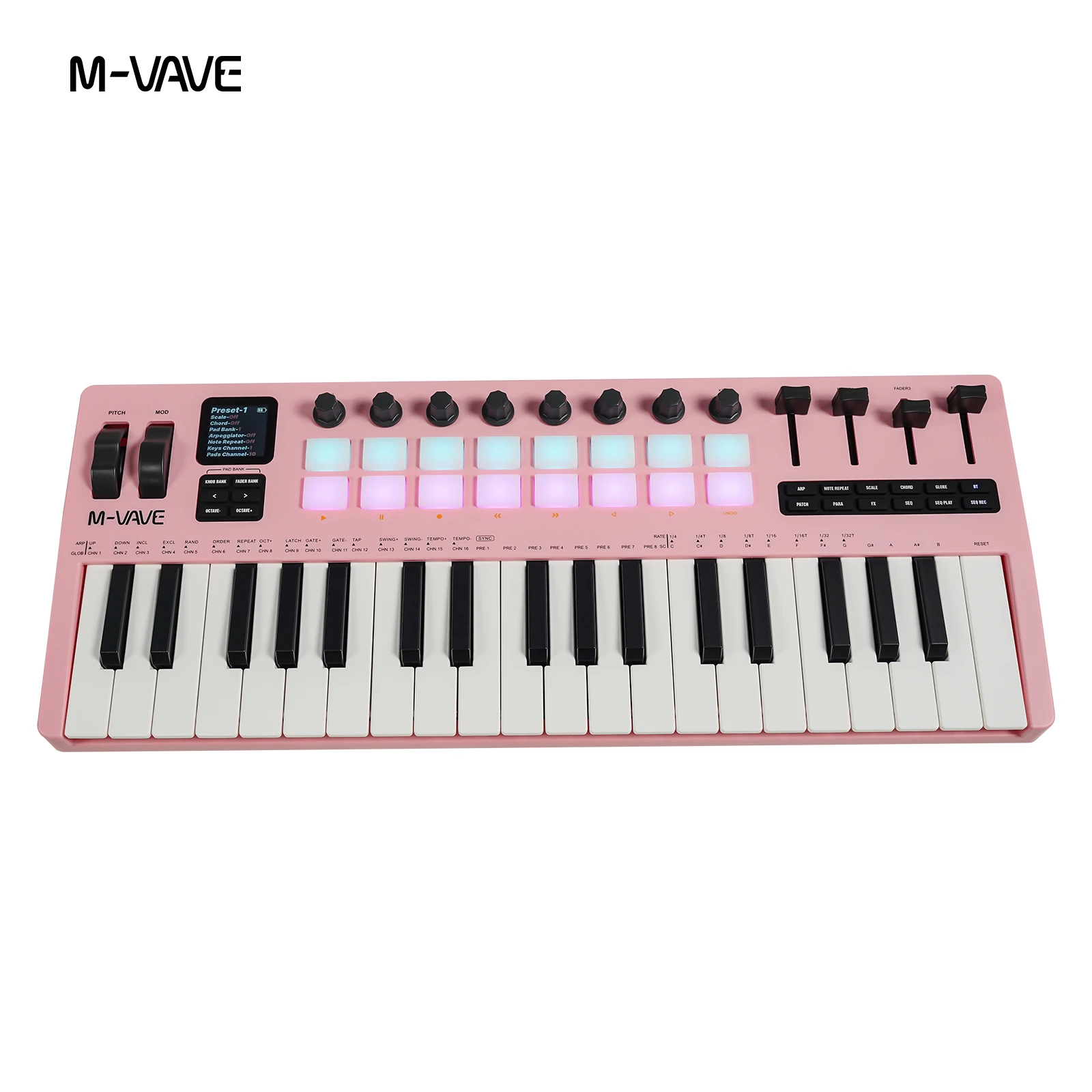 M-VAVE SMK-37 PRO Controlador MIDI USB de 37 teclas con 16 almohadillas RGB y 8 perillas compatible con funcionamiento de software para WINDOWS MAC IOS Android